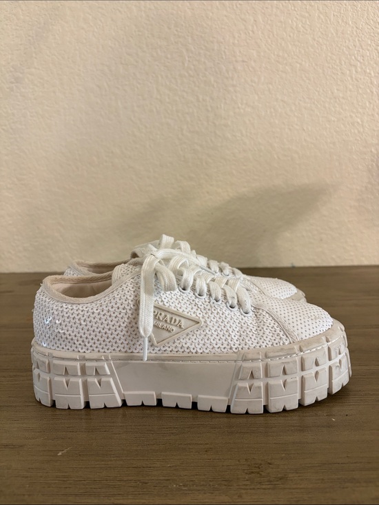 Prada Shoes - Prada White Sequins Double Wheel Platform Sneakers